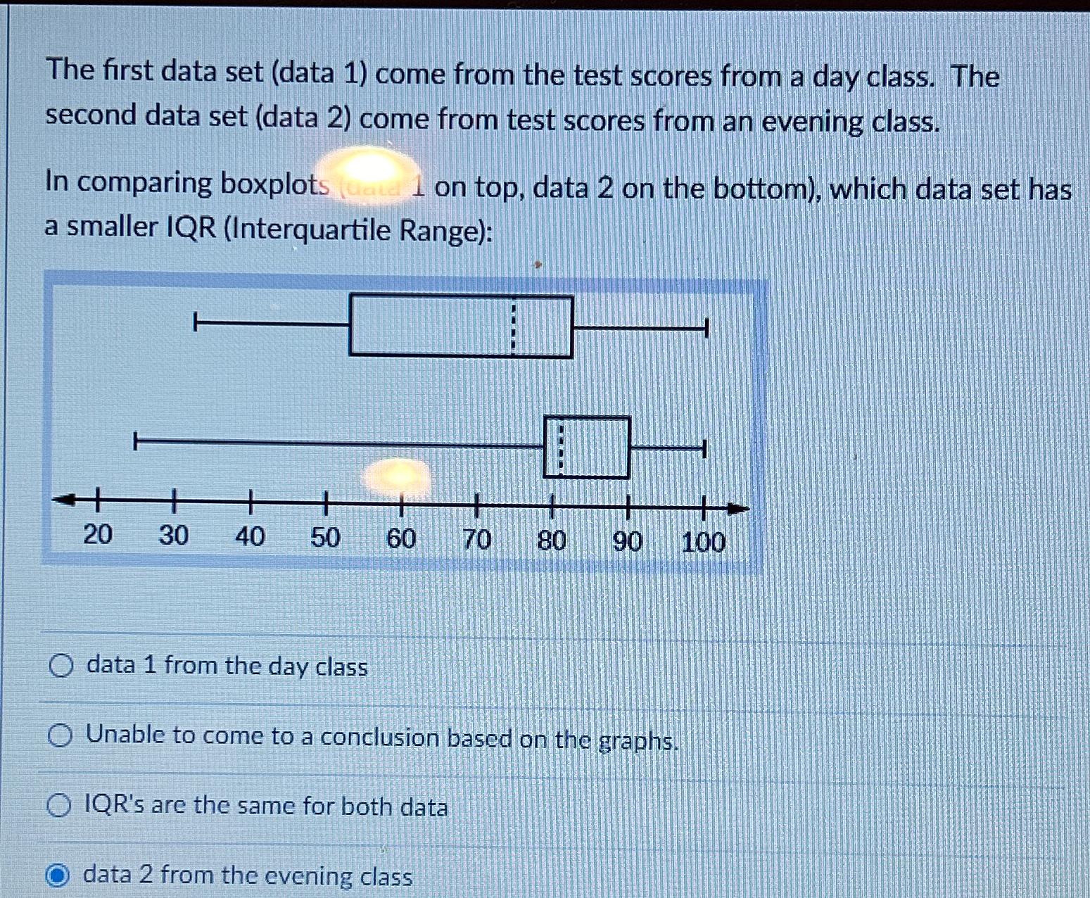 Solved The first data set (data 1) come from the test scores | Chegg.com