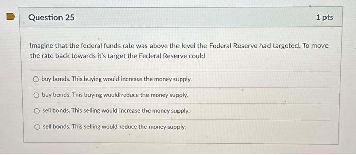 Solved Question 25 1 pts Imagine that the federal funds rate | Chegg.com