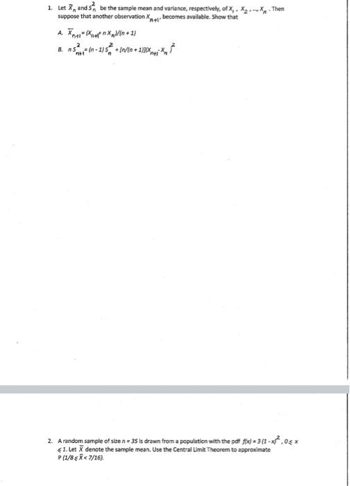 Solved Then 1. Let mands be the sample mean and variance, | Chegg.com