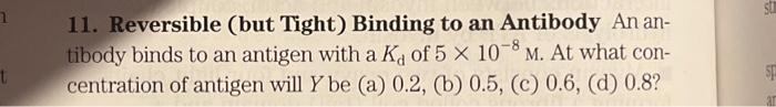 Solved 11. Reversible (but Tight) Binding to an Antibody An | Chegg.com