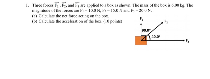 Solved 1. Three forces F1, F2, and F; are applied to a box | Chegg.com