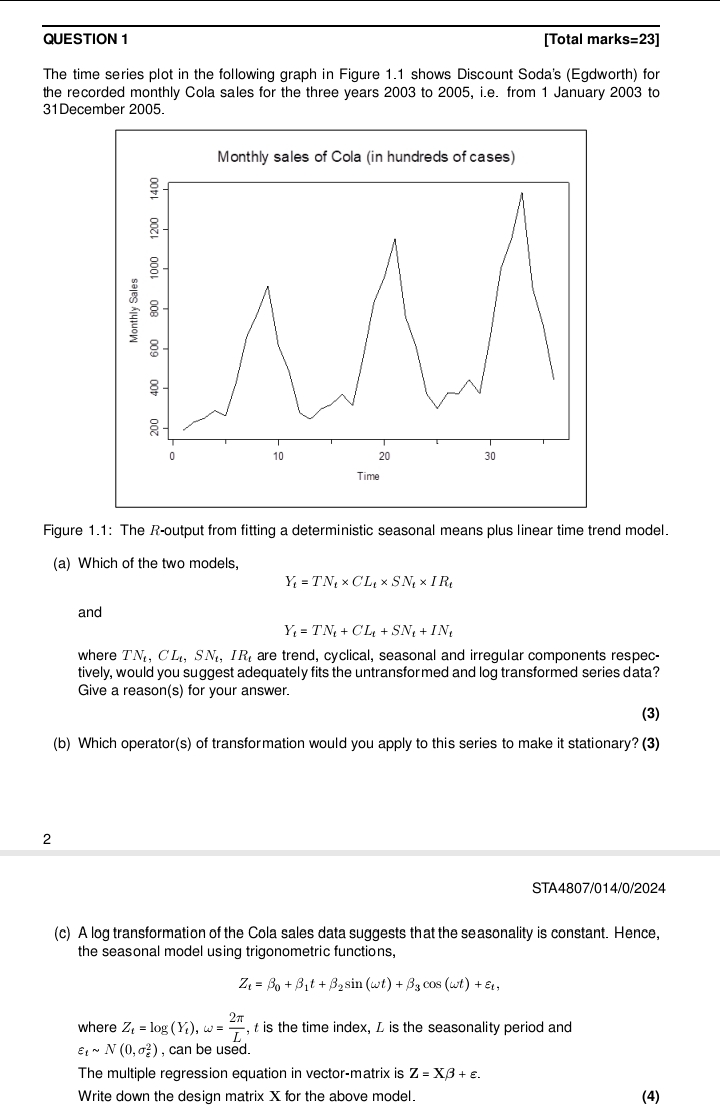 Solved The time series plot in the following graph in Figure | Chegg.com