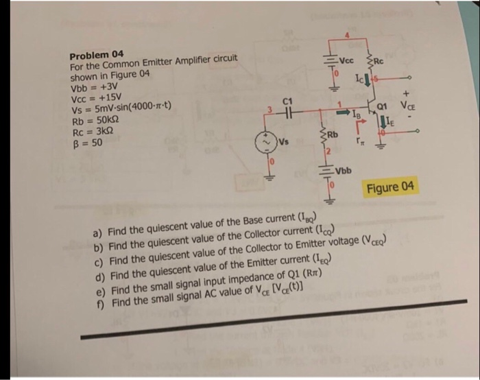 Solved Problem 04 For the Common Emitter Amplifier circuit | Chegg.com
