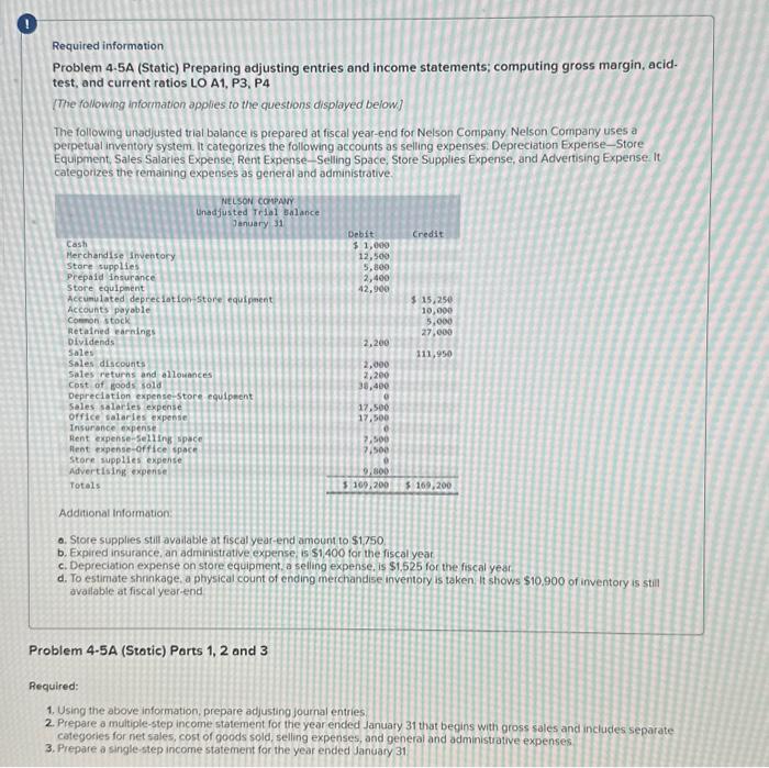Solved Required Information Problem 4.5A (Static) Preparing | Chegg.com