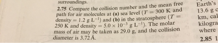 Solved surroundings. 2.75 Compare the collision number and | Chegg.com
