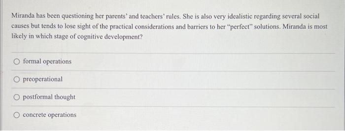 Solved Miranda has been questioning her parents' and | Chegg.com