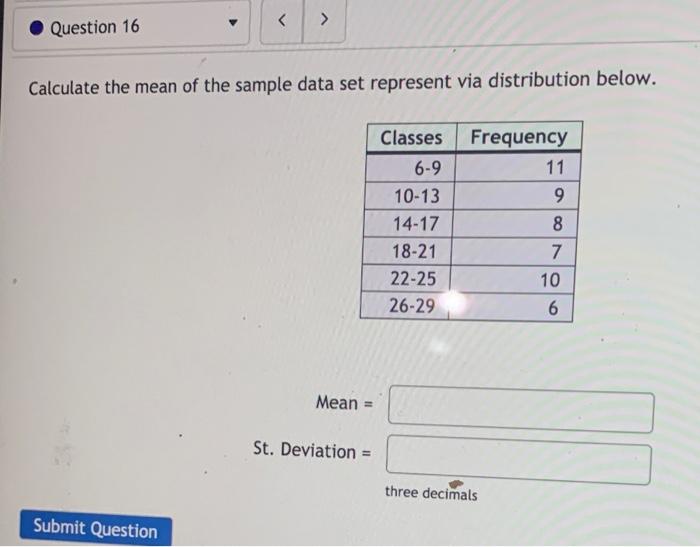 Solved Question 16 Calculate the mean of the sample data | Chegg.com