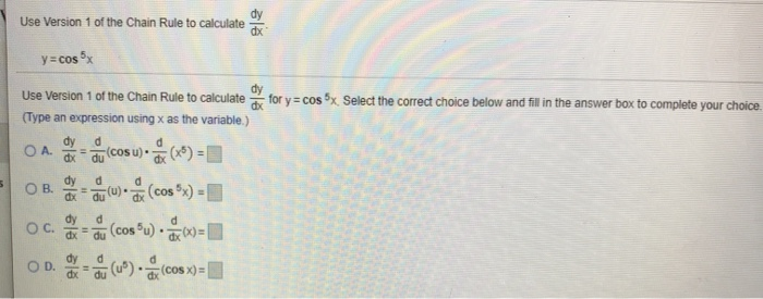 Solved Use Version 1 of the Chain Rule to calculate y = cos | Chegg.com