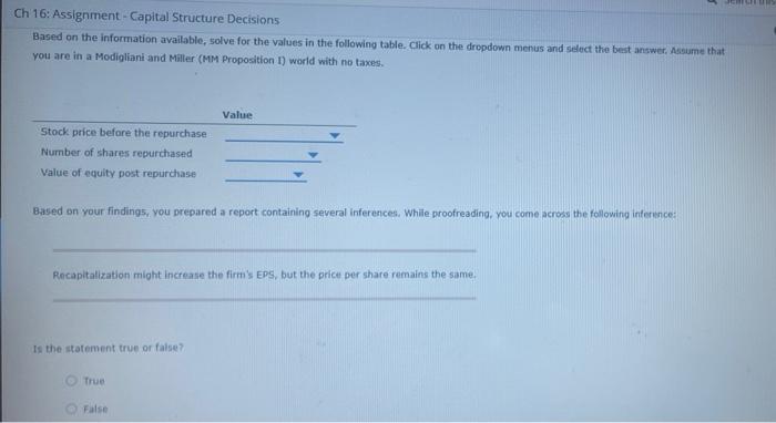 Solved Ch 16: Assignment - Capital Structure Decisions 12. | Chegg.com