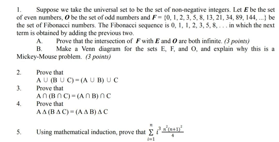 Solved 1. Suppose We Take The Universal Set To Be The Set Of | Chegg.com