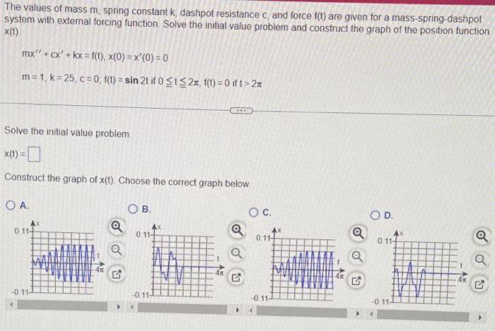 Solved The values of mass m, spring constant k, dashpot | Chegg.com