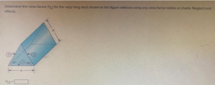 Solved Determine the view factor F12 for the very long duct | Chegg.com