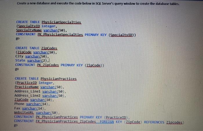 Create a new database and execute the code below in | Chegg.com