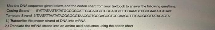 Solved Use the DNA sequence given below, and the codon chart | Chegg.com