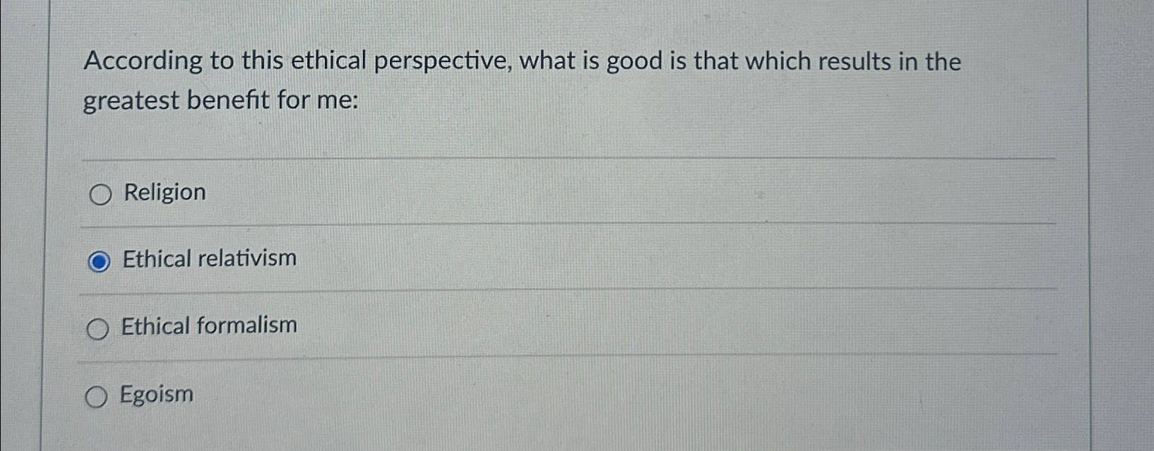 Solved According to this ethical perspective, what is good | Chegg.com