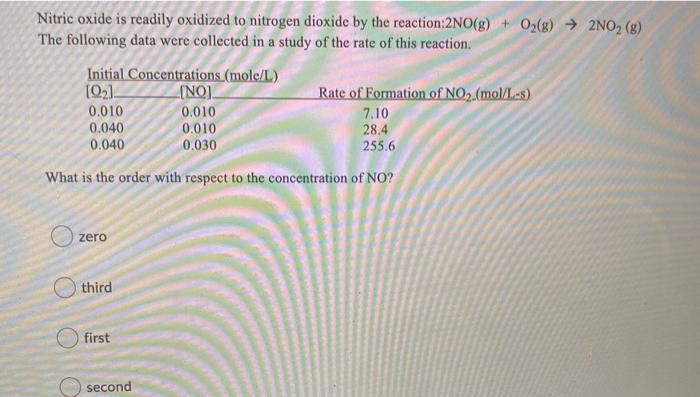 Solved Nitric oxide is readily oxidized to nitrogen dioxide | Chegg.com