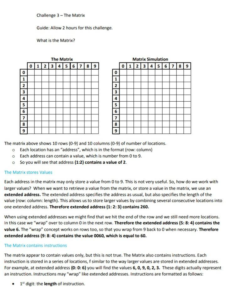 Challenge 3 - The Matrix Guide: Allow 2 hours for | Chegg.com