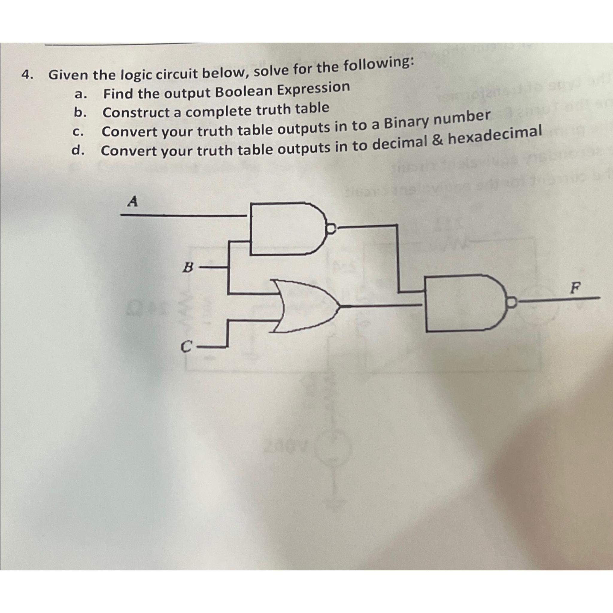 Solved Given the logic circuit below, solve for the | Chegg.com