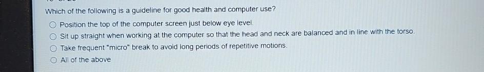 Solved Which of the following is a guideline for good health | Chegg.com