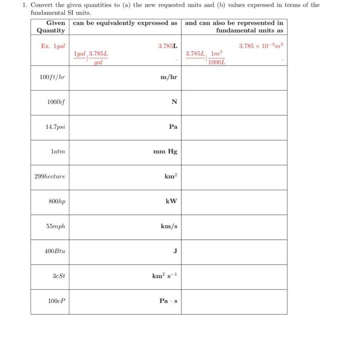 Solved 1. Convert the given quantities to (a) the new