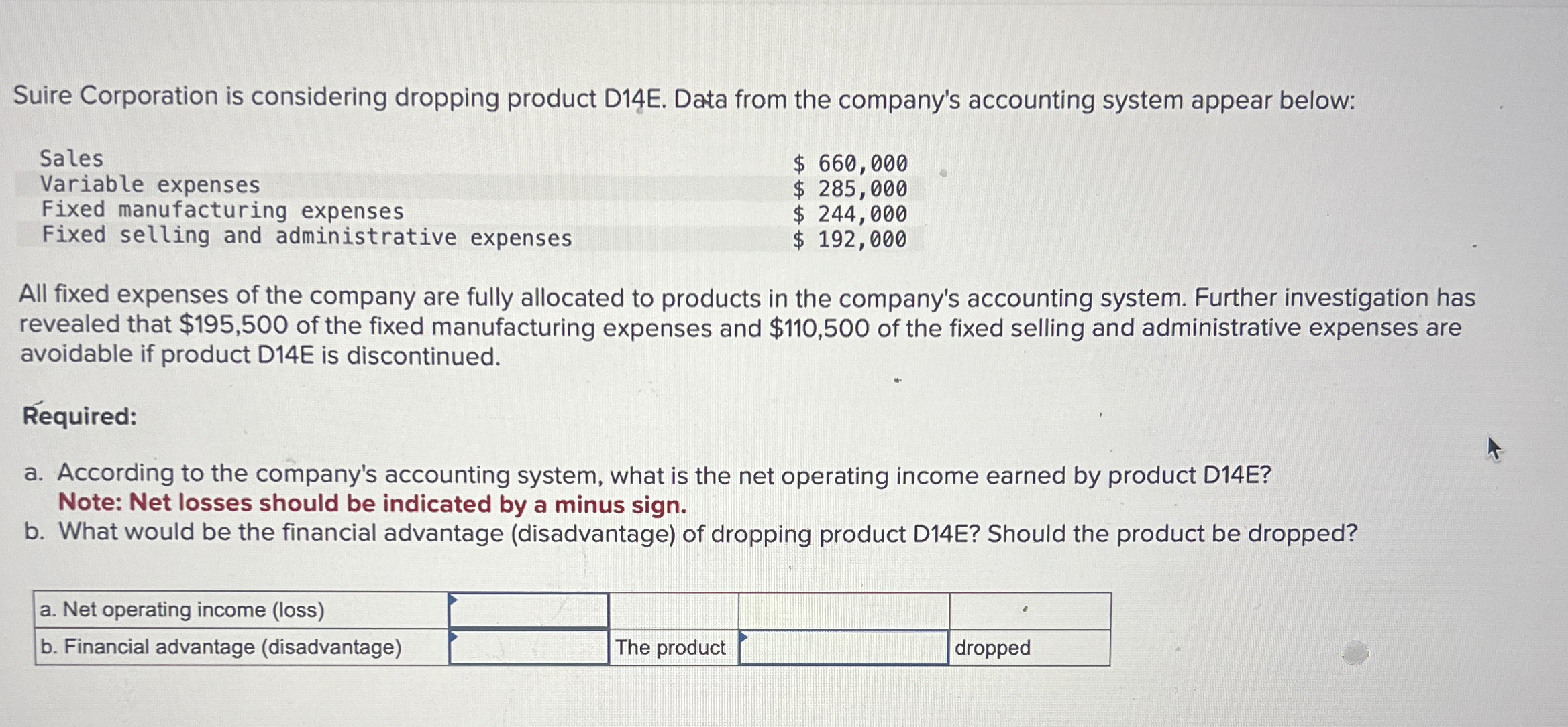 Solved Suire Corporation is considering dropping product | Chegg.com