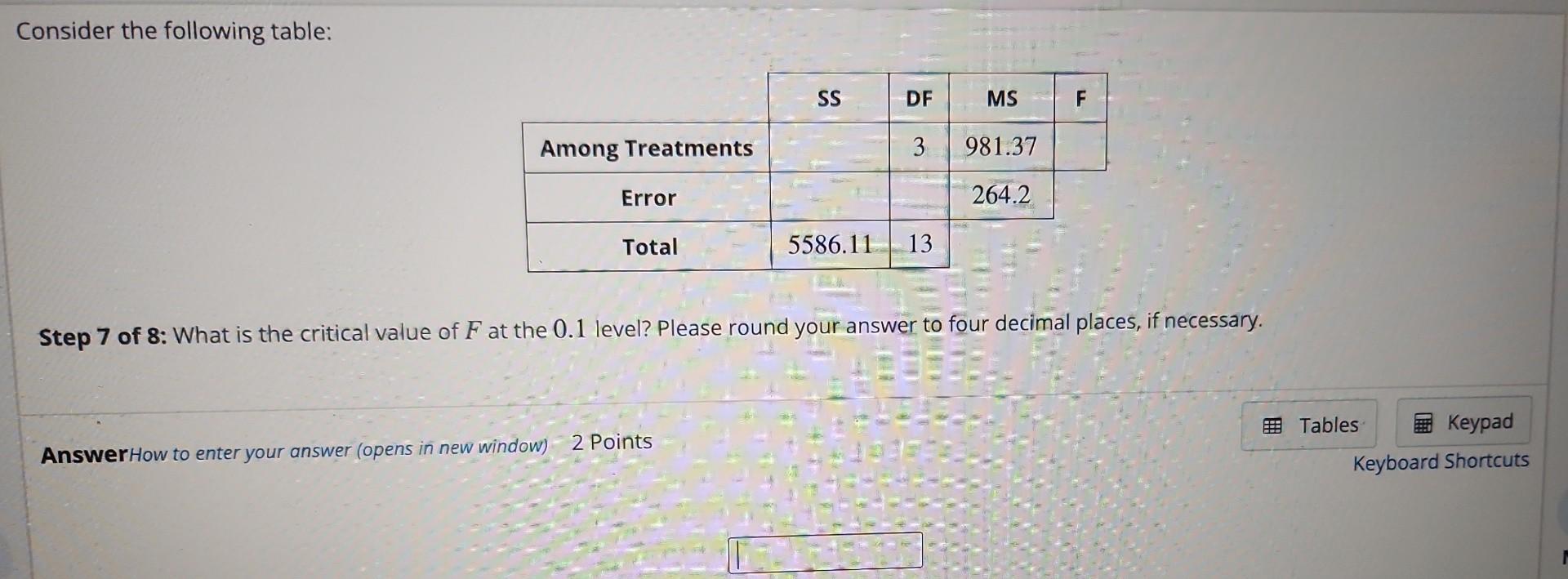Solved Consider the following table: Step 1 of 8: Calculate | Chegg.com