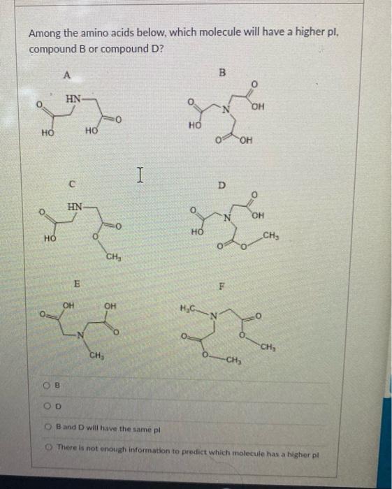 Solved Among the amino acids below, which molecule will have | Chegg.com