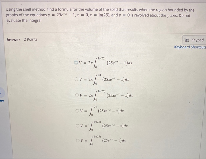 Solved Using the shell method, find a formula for the volume | Chegg.com