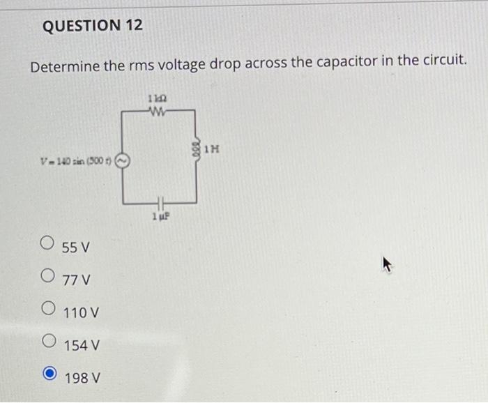 Solved Determine the rms voltage drop across the capacitor | Chegg.com