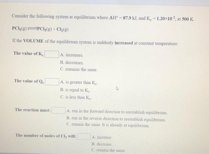Solved Consider the following system at equilibrium where AH | Chegg.com