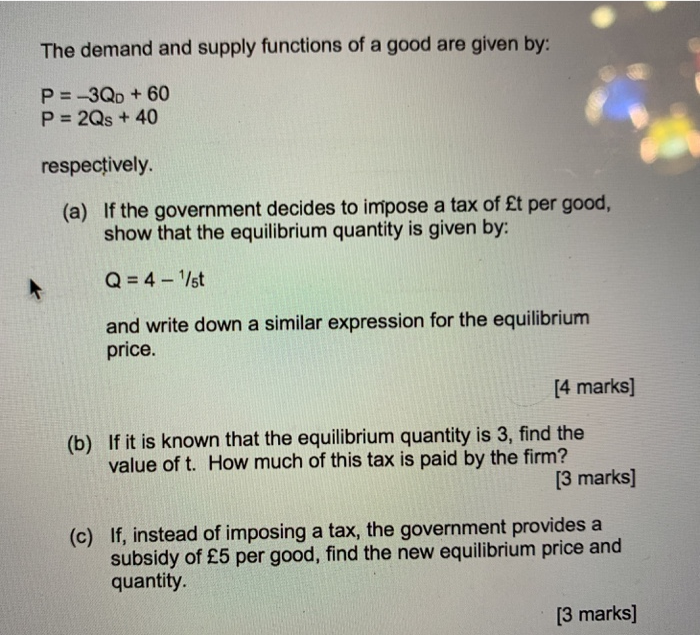 Solved The demand and supply functions of a good are given