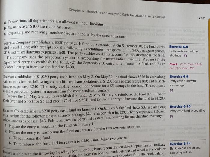Solved Chapter 6 Reporting and Analyzing Cash, Fraud, and | Chegg.com
