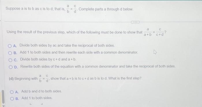 Solved Suppose a is to b as c is to d that is ba dc. Chegg