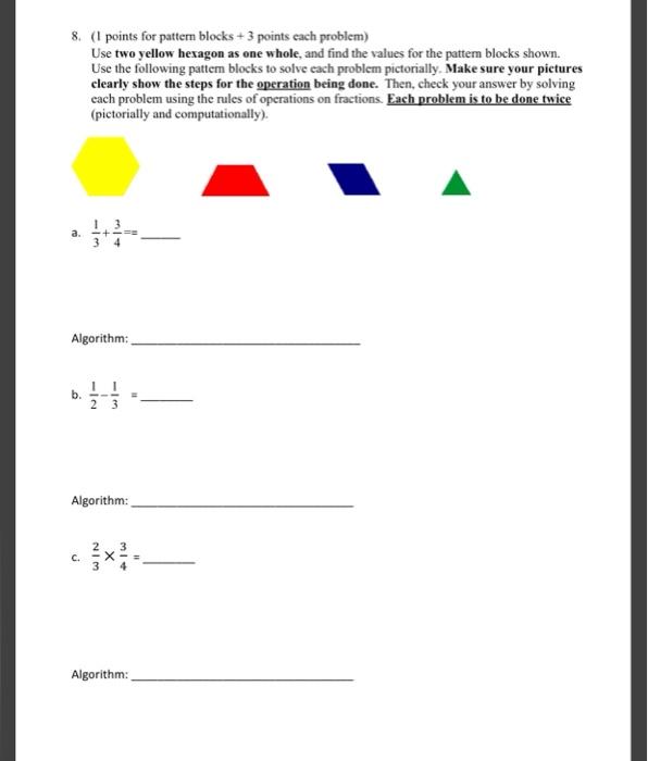 Solved 8. (I points for pattern blocks + 3 points each | Chegg.com