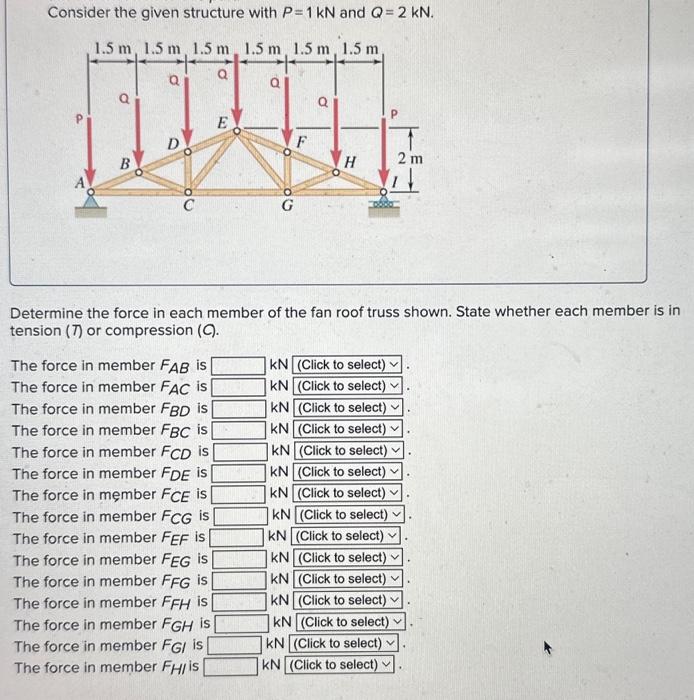 Solved Consider the given structure with P=1kN and Q=2kN. | Chegg.com