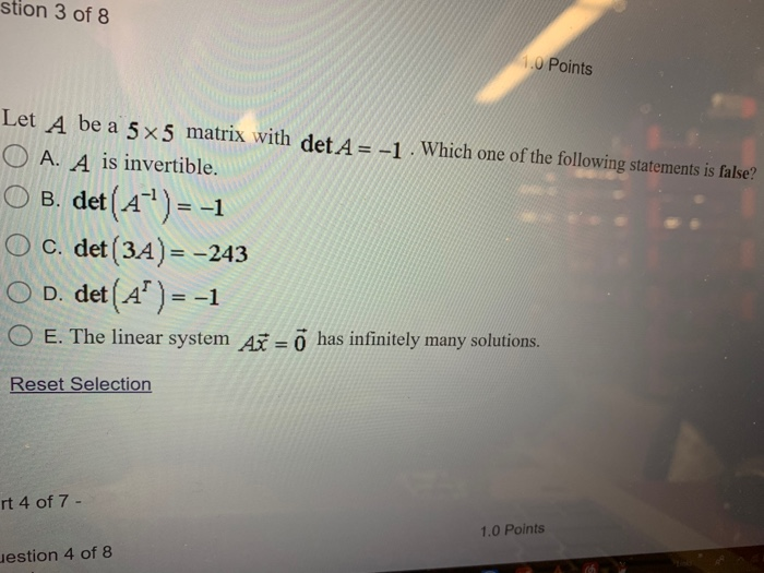 Solved If A Is A 3x3 Matrix And Det A 2 What Is Det 2 Chegg Com