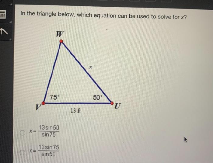 Solved In the triangle below, which equation can be used to | Chegg.com