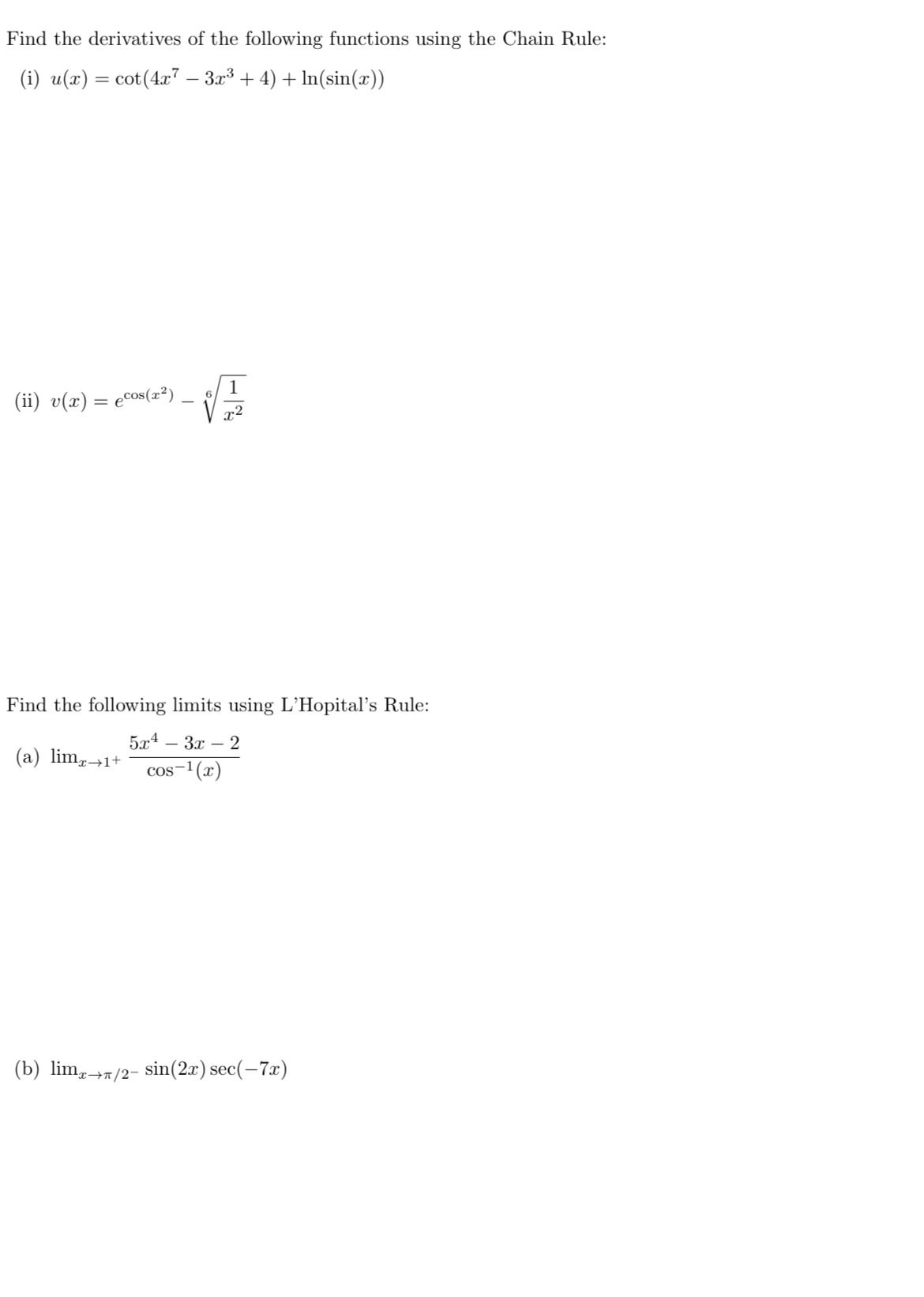 Please answer every part!Find the derivatives of the | Chegg.com