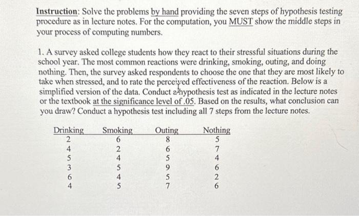 Solved Instruction: Solve the problems by hand providing the | Chegg.com