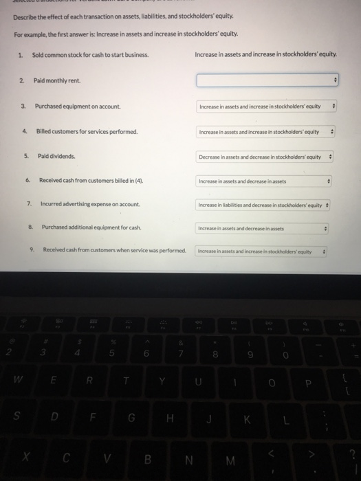 Solved Describe the effect of each transaction on assets, | Chegg.com