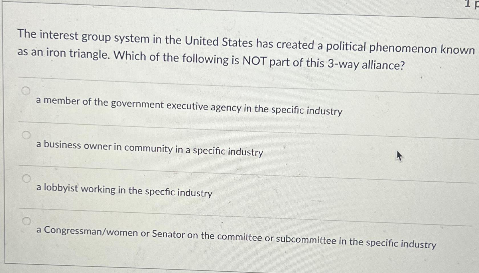 Solved The interest group system in the United States has | Chegg.com