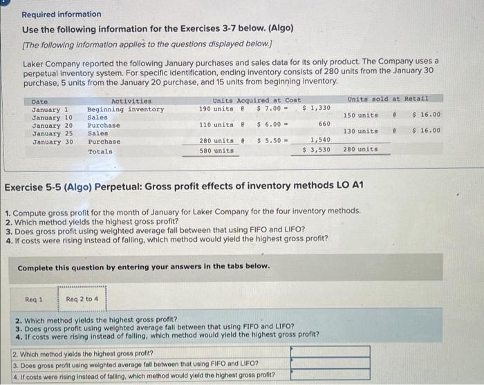 Solved Use the following information for the Exercises 3-7 | Chegg.com