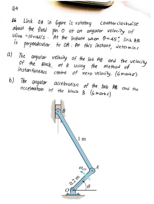 Solved Q4 Ken Link OA in figure is rotating Counter | Chegg.com