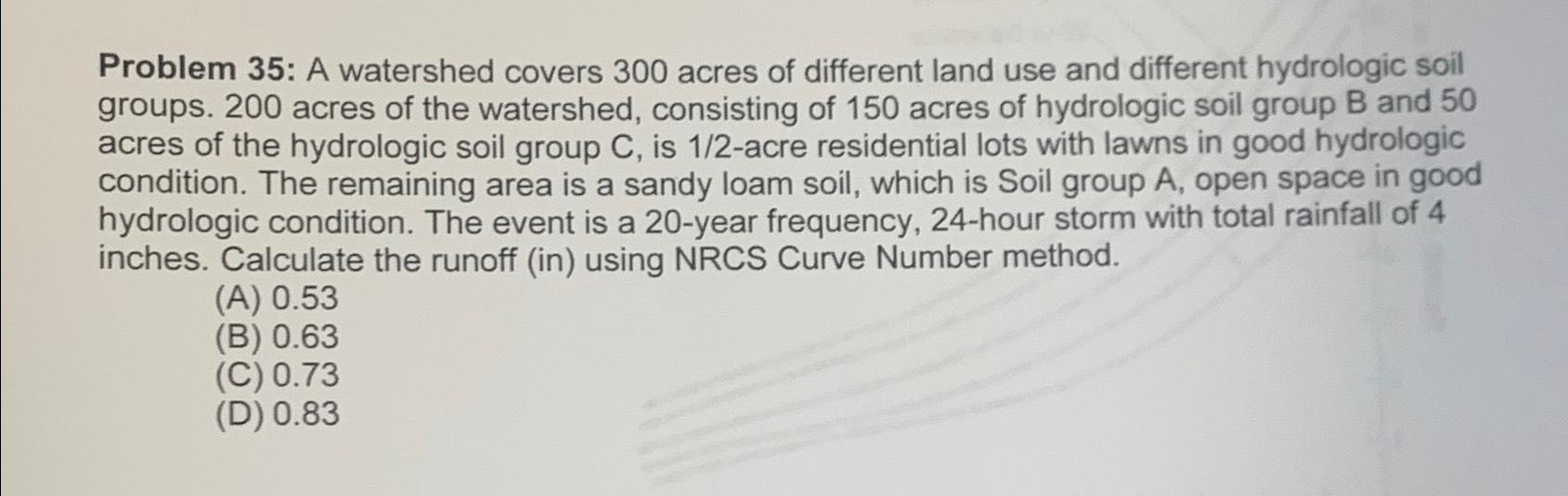 Solved Problem 35: A watershed covers 300 ﻿acres of | Chegg.com