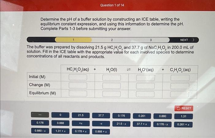 Solved Determine the pH of a buffer solution by constructing | Chegg.com