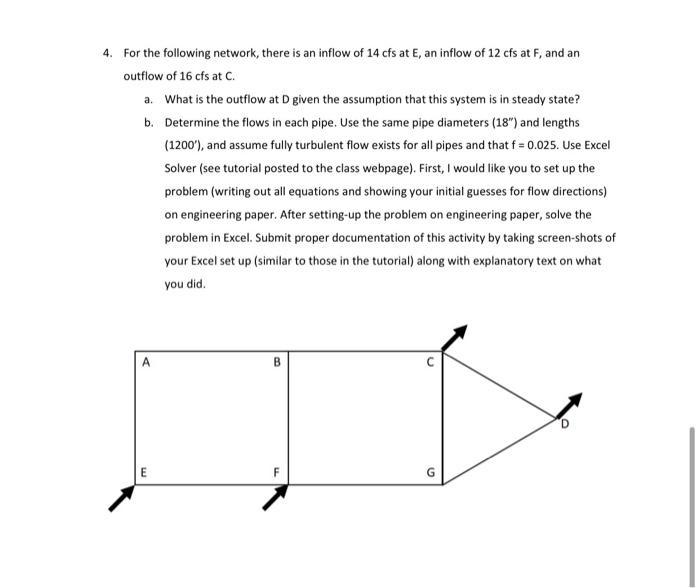 Solved 4. For the following network, there is an inflow of | Chegg.com