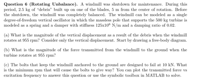 Solved Question 6 (Rotating Unbalance). A windmill was | Chegg.com