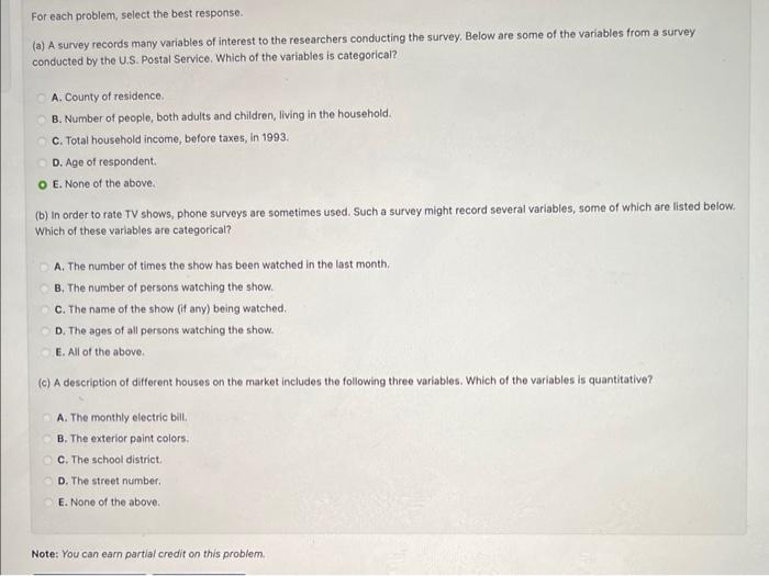 Solved For each problem, select the best response. (a) A | Chegg.com