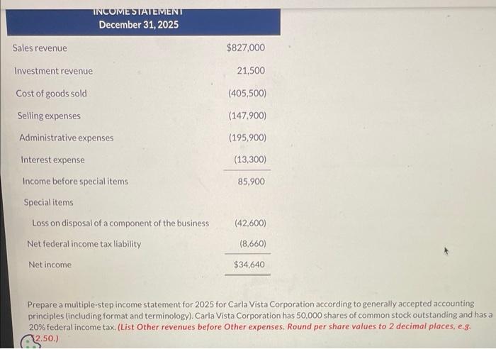 solved-prepare-a-multiple-step-income-statement-for-2025-for-chegg