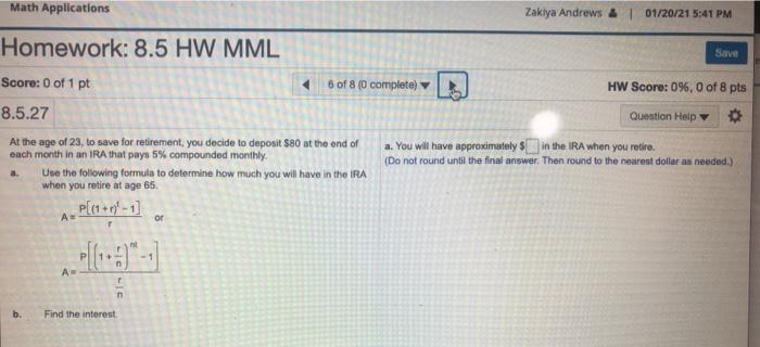 Solved Homework: 8.5 HW MML Save Score: 0 of 1 pt 4 of 8 (0 | Chegg.com